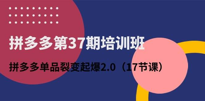 拼多多第37期培训班：拼多多单品裂变起爆2.0（17节课）-各种盘口搭建,软件开发,维护,定制