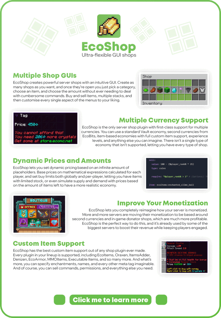 EcoShop ⭕ 服务器商店 GUI ✅ 多币种支持✨自定义商品，预制商店 1.23.1插图1