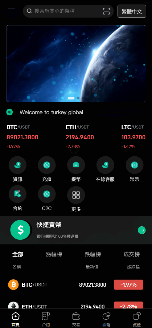 Turkey Global全开源9语言交易所源码/币币交易+C2C交易+合约交易+新币认购+秒合约交易+理财+搭建教程-各种盘口搭建,软件开发,维护,定制