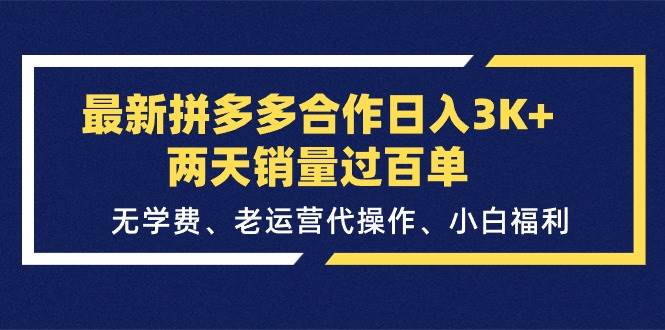 最新拼多多合作日入3K+两天销量过百单，无学费、老运营代操作、小白福利-各种盘口搭建,软件开发,维护,定制