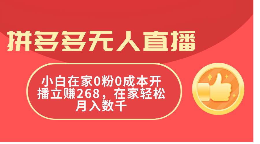 拼多多无人直播，小白在家0粉0成本开播立赚268，在家轻松月入数千-各种盘口搭建,软件开发,维护,定制