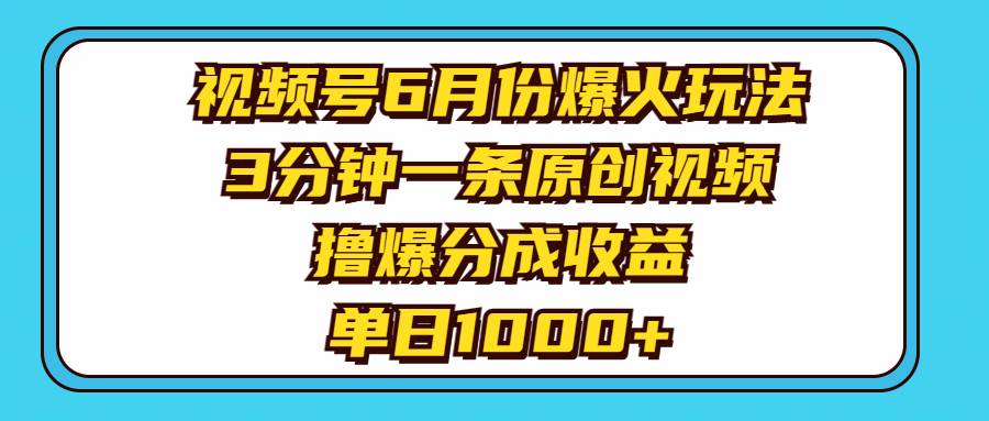视频号6月份爆火玩法，3分钟一条原创视频，撸爆分成收益，单日1000+-各种盘口搭建,软件开发,维护,定制
