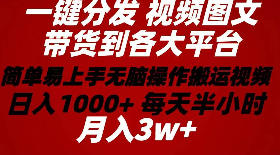 2024年 一键分发带货图文视频简单易上手 无脑赚收益 每天半小时日入1000+上不封顶！-各种盘口搭建,软件开发,维护,定制