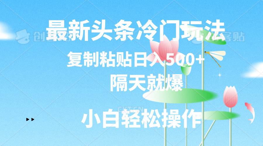 最新头条冷门玩法，隔天就爆，复制粘贴日入500+-各种盘口搭建,软件开发,维护,定制