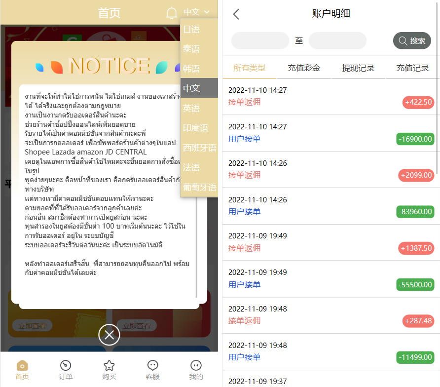最新版基于TP开发的9国语言海外多语言刷单抢单源码+9色前端UI插图3