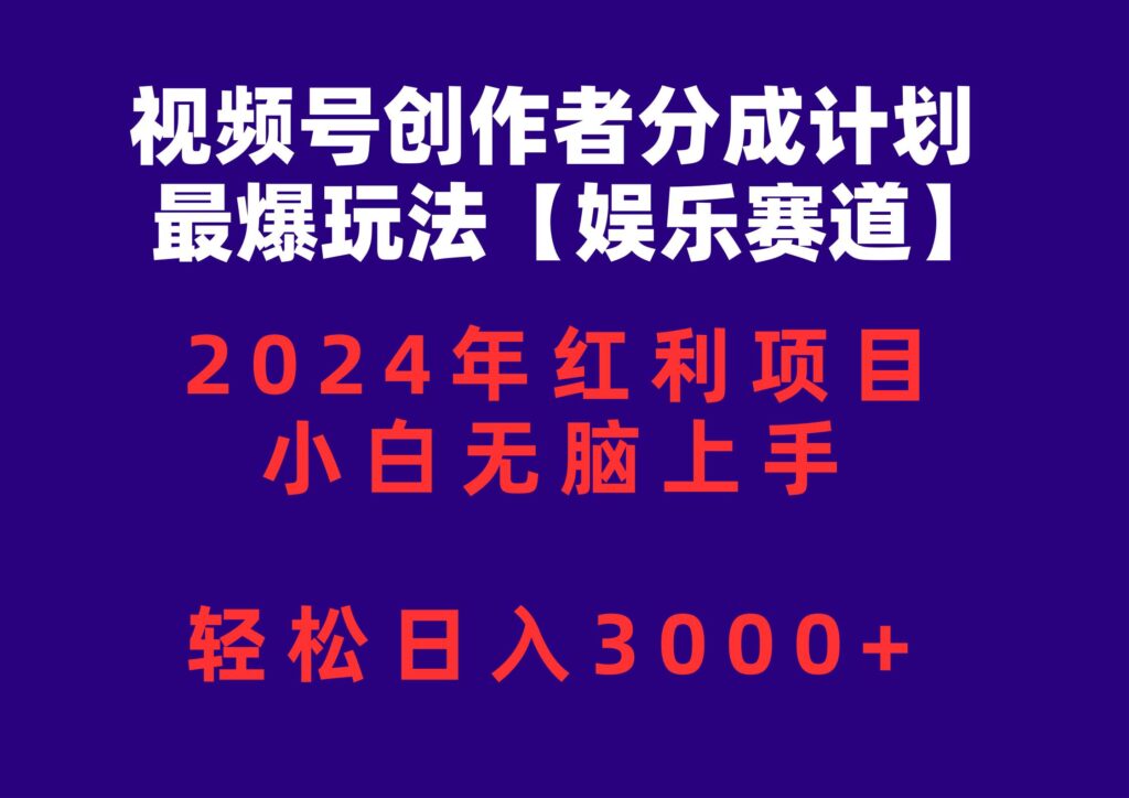 视频号创作者分成2024最爆玩法【娱乐赛道】，小白无脑上手，轻松日入3000+-各种盘口搭建,软件开发,维护,定制