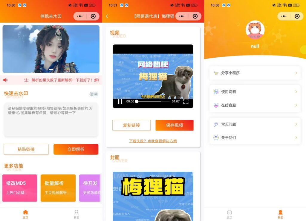 去水印小程序源码修复版-前端后端内置接口+第三方接口-各种盘口搭建,软件开发,维护,定制