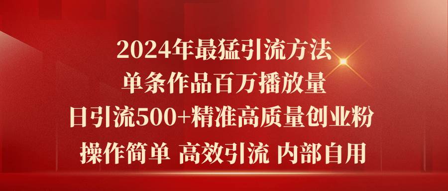 2024年最猛暴力引流方法，单条作品百万播放 单日引流500+高质量精准创业粉-各种盘口搭建,软件开发,维护,定制