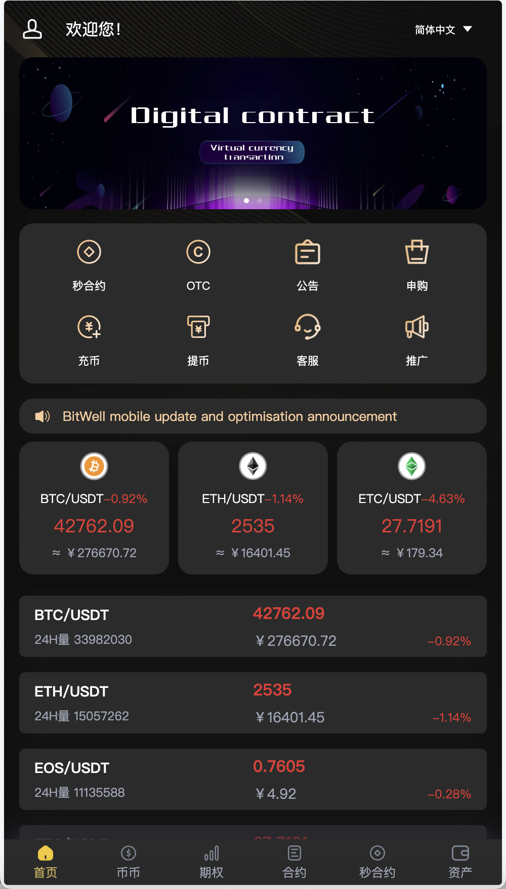 BitWell多语言交易所/15国语言交易所/OTC+永续合约+币币交易+申购+风控+期权交易+秒合约交易+矿机+代理渠道商-各种盘口搭建,软件开发,维护,定制