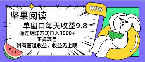 坚果阅读单窗口每天收益9.8通过矩阵方式日入1000+正规项目附有管道收益-各种盘口搭建,软件开发,维护,定制
