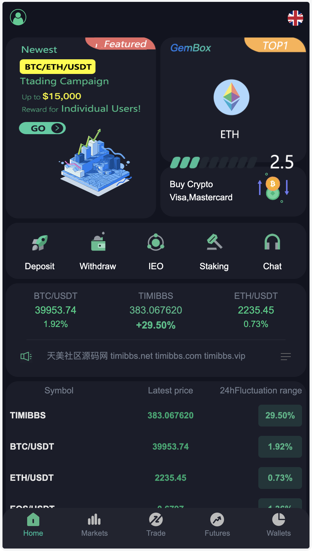 Gemini多语言交易所源码/币币交易+秒合约交易DeFi矿机+IEO认购+机器人刷单/k线结算都正常/自开k线/全开源运营版-各种盘口搭建,软件开发,维护,定制